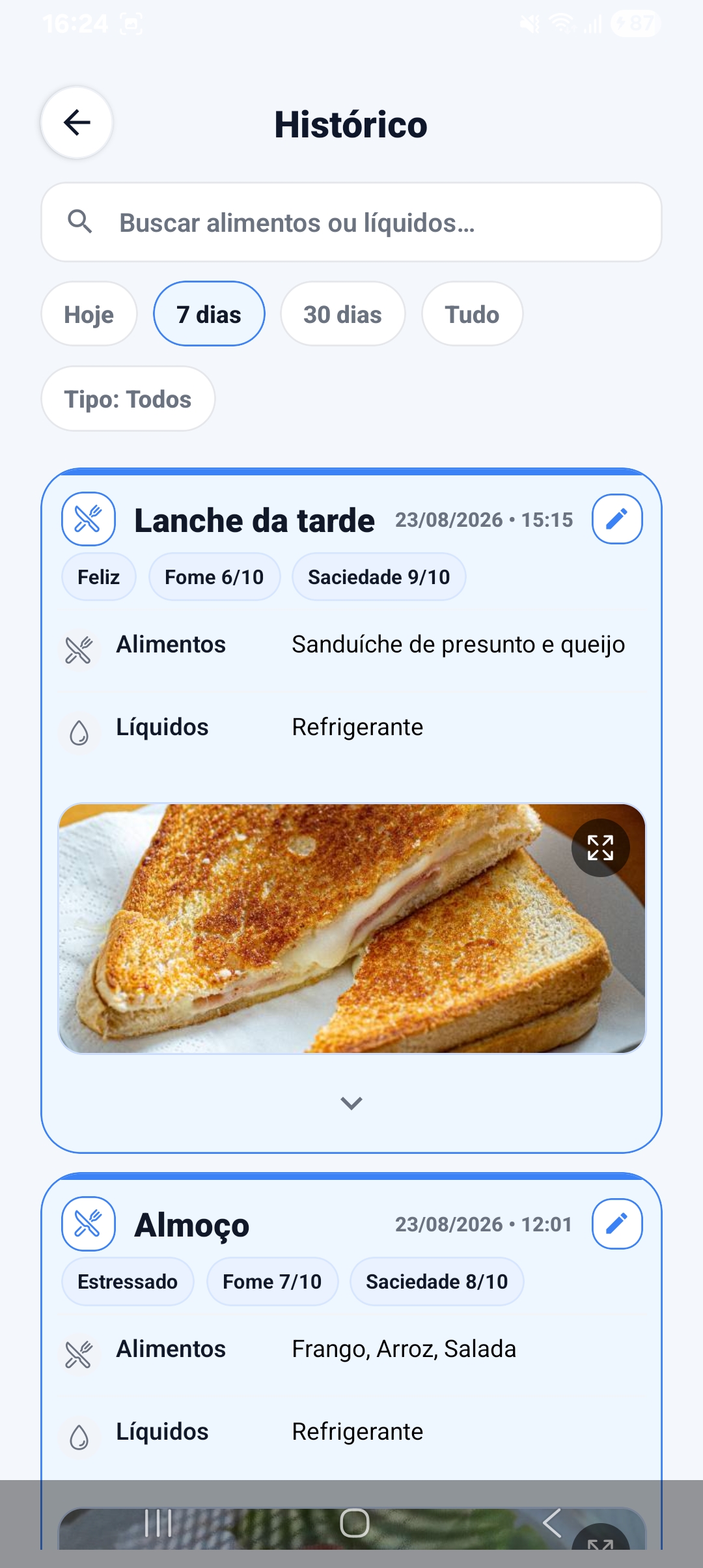 Histórico alimentar do paciente